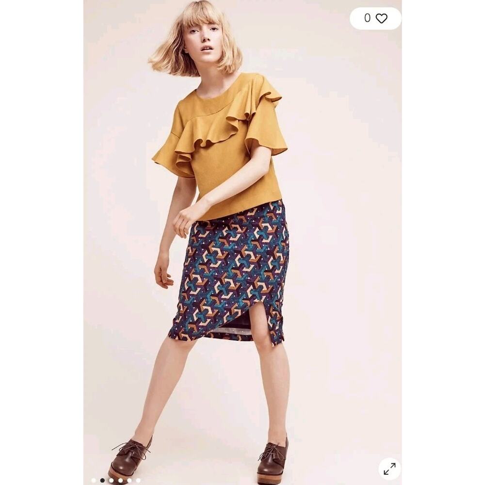 Maeve Womens Large Pencil Skirt Anthropologie Geometric Print Side Slit Back Zip